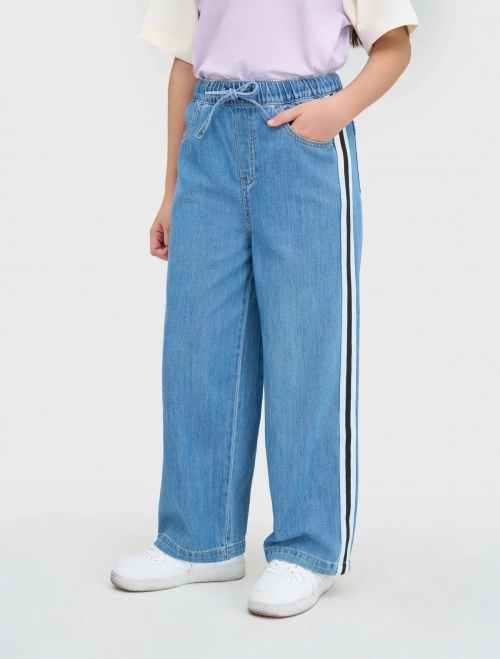 Quần jeans bé gái cotton ống rộng