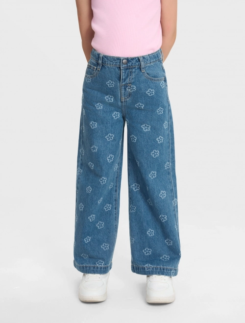 Quần jeans bé gái ống rộng cạp chun