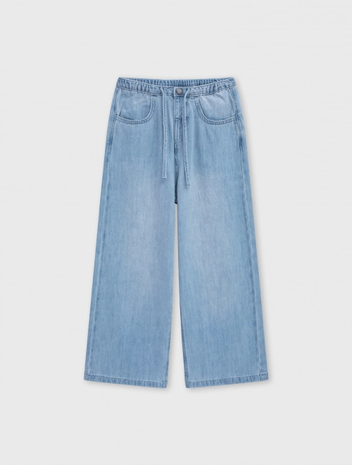 Quần jeans bé gái cotton ống rộng