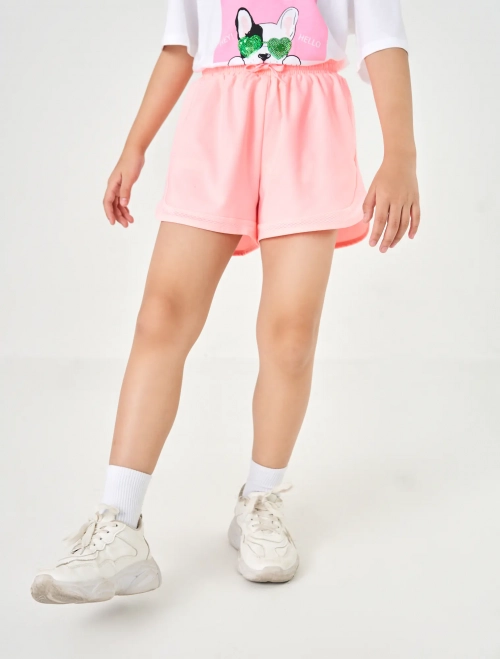 Quần soóc bé gái active cạp chun luồn dây dệt