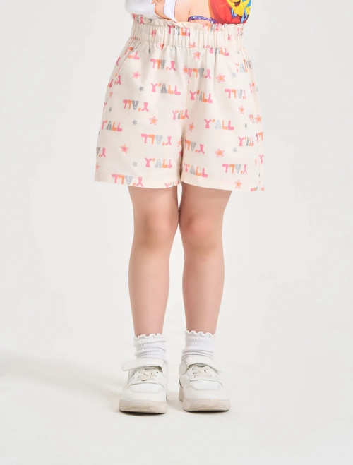 Quần soóc bé gái cotton cạp chun phối bèo