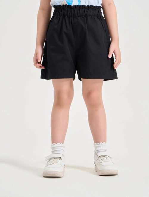 Quần soóc bé gái cotton cạp chun phối bèo