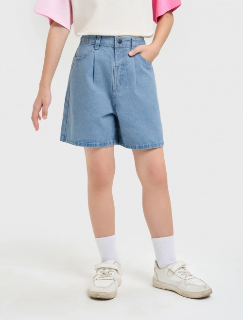 Quần soóc jeans bé gái dáng suông