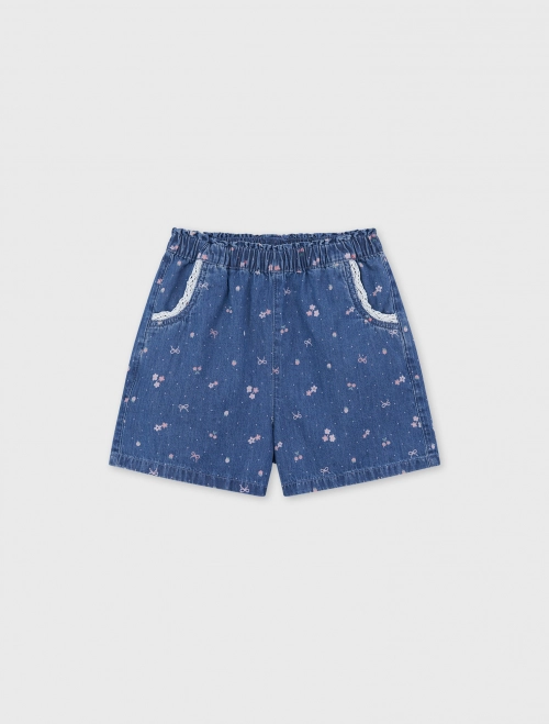 Quần soóc jeans bé gái cotton họa tiết