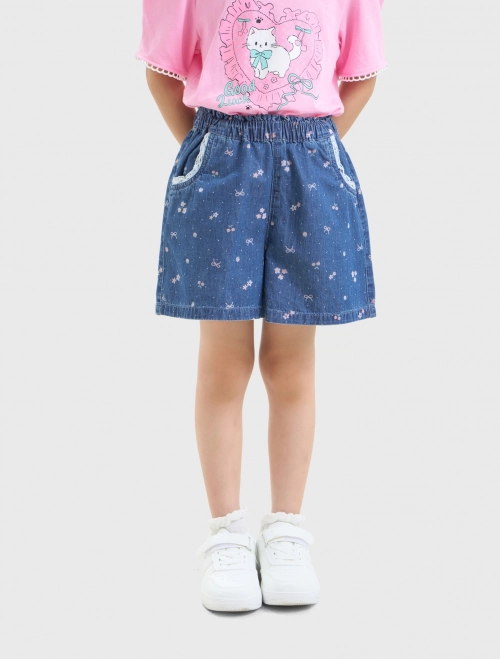 Quần soóc jeans bé gái cotton họa tiết