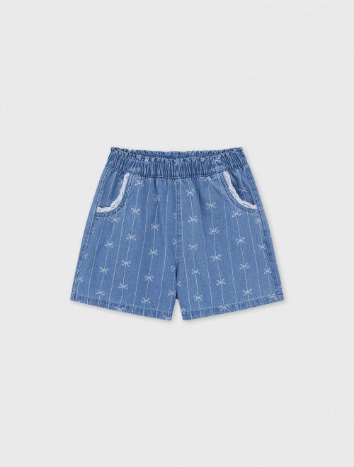 Quần soóc jeans bé gái cotton họa tiết