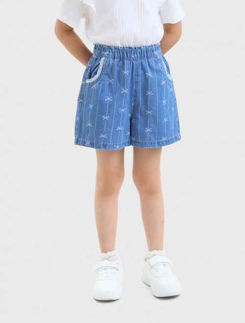 Quần soóc jeans bé gái cotton họa tiết