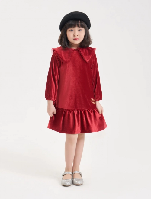 Váy liền bé gái chất liệu nhung cổ kiểu