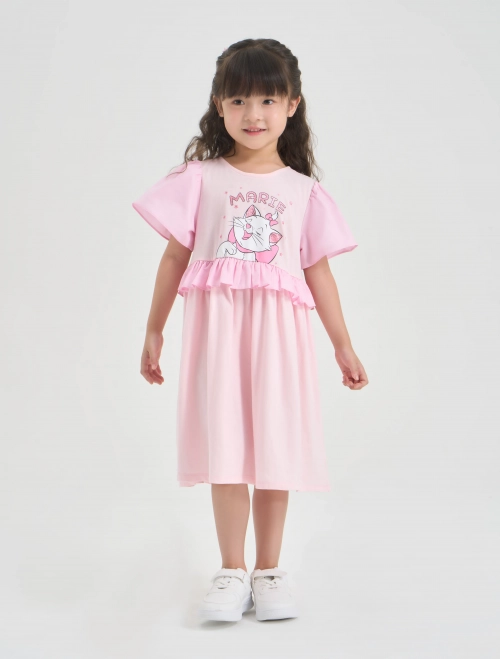 Váy liền bé gái cotton tay cánh tiên in hình Marie