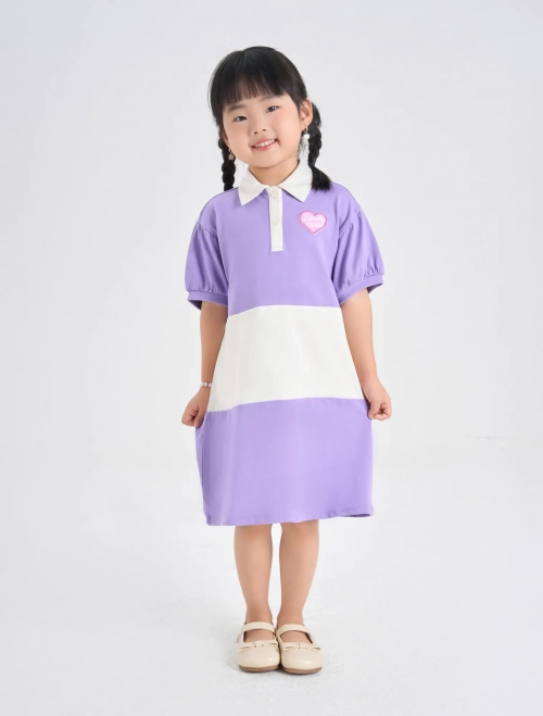 Váy liền bé gái cotton USA phối màu