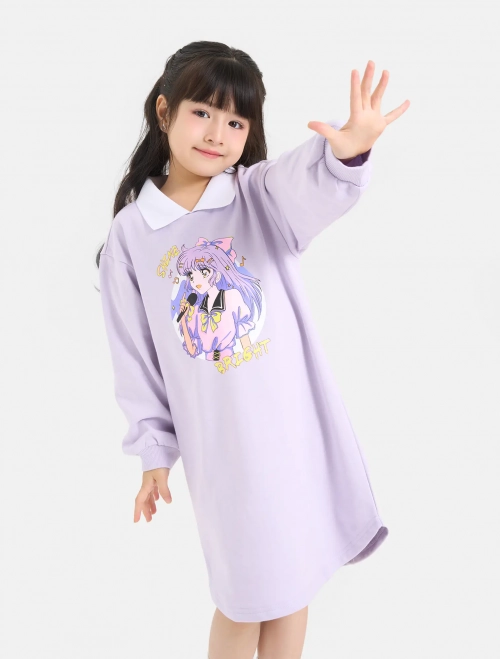 Váy liền bé gái dài tay có hình in