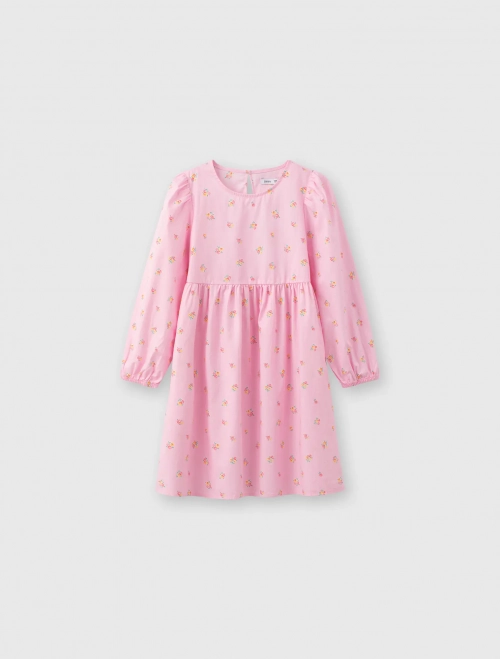 Váy liền bé gái cotton dài tay in hoạ tiết