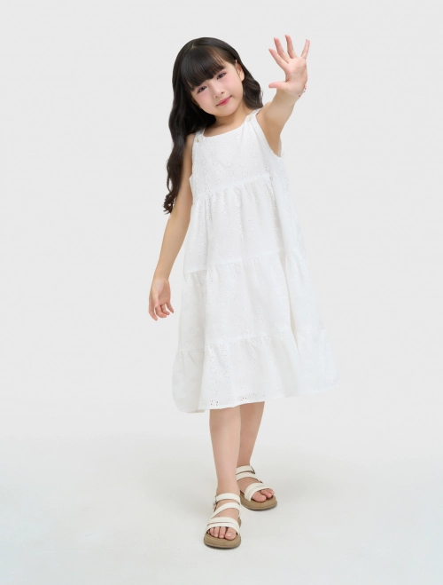 Váy liền bé gái sát nách dáng xòe in họa tiết