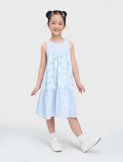 Váy liền bé gái kiểu cổ yếm dáng xòe