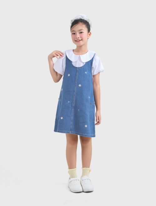 Váy liền bé gái cotton dáng yếm