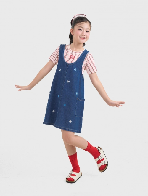 Váy liền bé gái cotton dáng yếm
