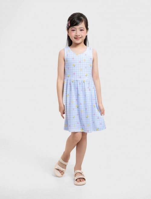 Váy liền bé gái sát nách có hình in