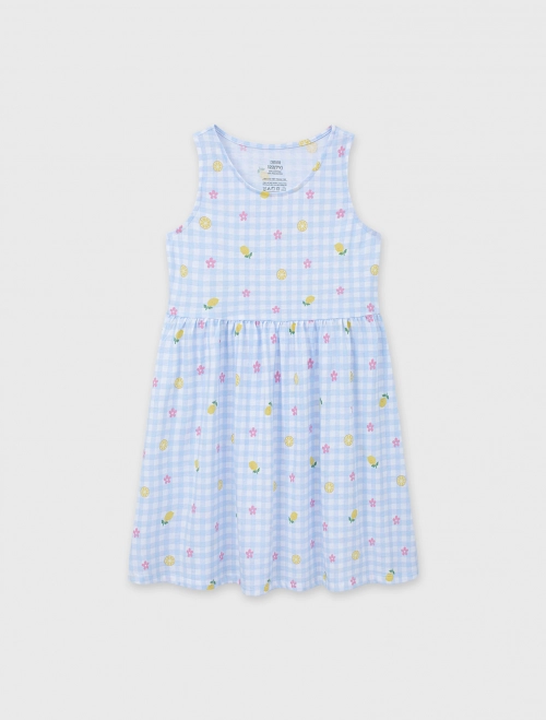 Váy liền bé gái sát nách có hình in