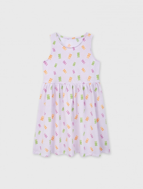 Váy liền bé gái sát nách có hình in