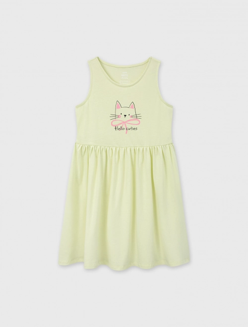 Váy liền bé gái sát nách có hình in