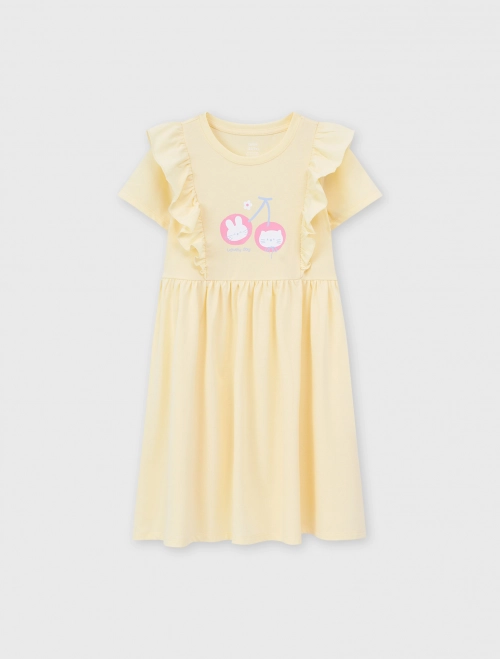 Váy liền bé gái phối bèo có hình in