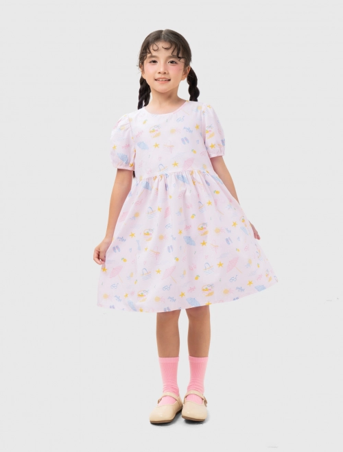 Váy liền bé gái cotton dáng xòe có hình in