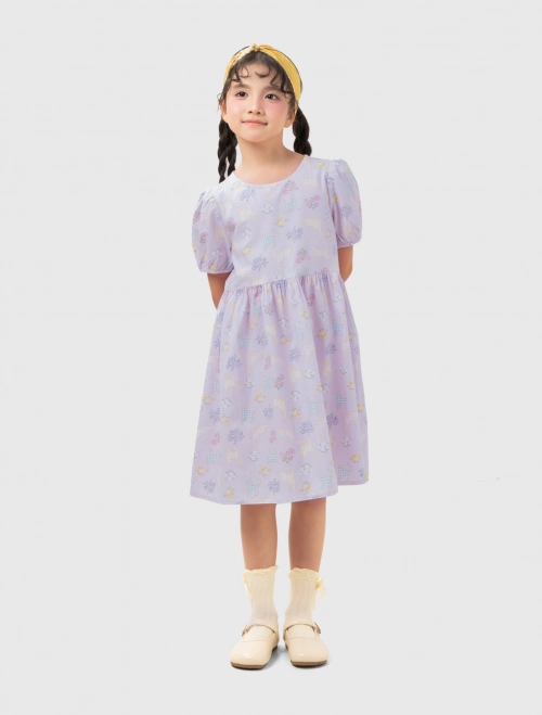 Váy liền bé gái cotton dáng xòe có hình in