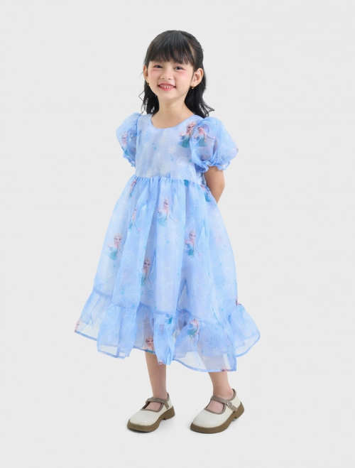 Váy liền bé gái dáng xòe in hình Elsa