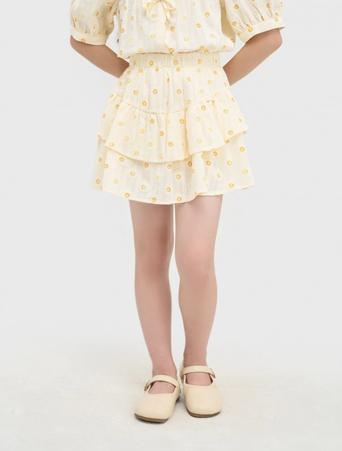 Chân váy bé gái cotton cạp chun xếp tầng