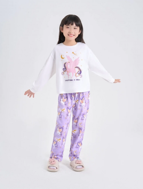 Bộ mặc nhà bé gái dài tay quần dài có hình in