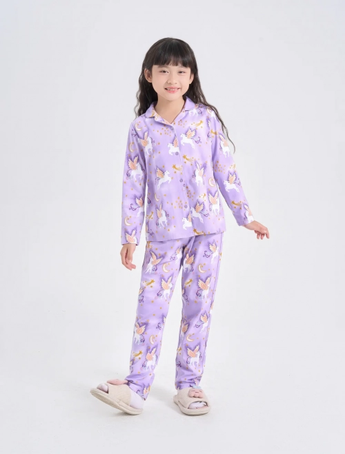 Bộ pyjama bé gái dài tay quần dài có hình in