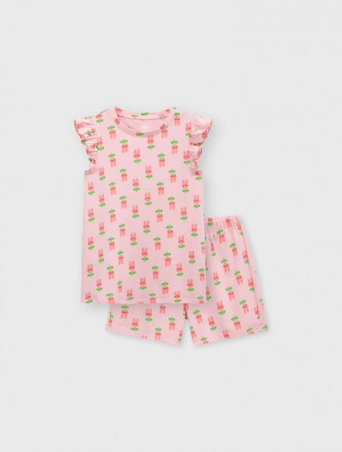 Bộ mặc nhà bé gái tay xòe in hoa tiết