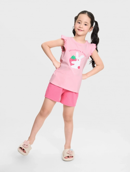 Bộ mặc nhà bé gái tay xòe in hoa tiết