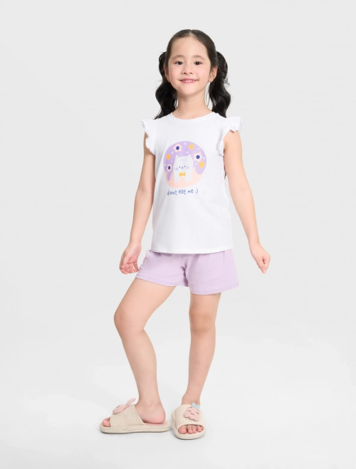 Bộ mặc nhà bé gái tay xòe in hoa tiết