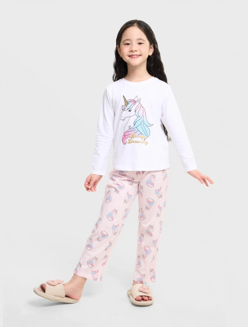 Bộ mặc nhà bé gái có hình in