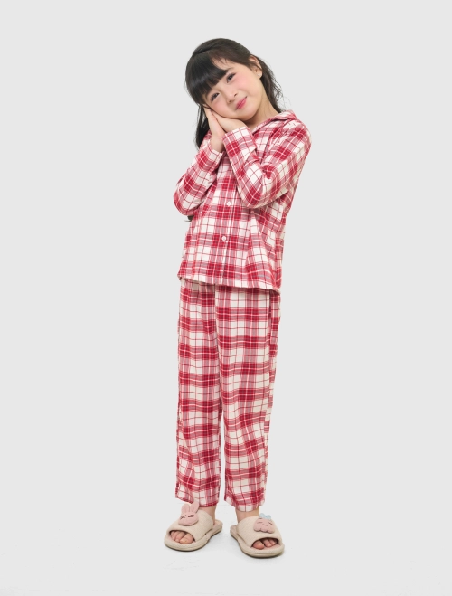 Bộ pyjama bé gái có họa tiết kẻ | Oeko-Tex