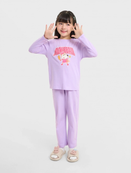 Bộ mặc nhà bé gái cotton in hình Wolfoo