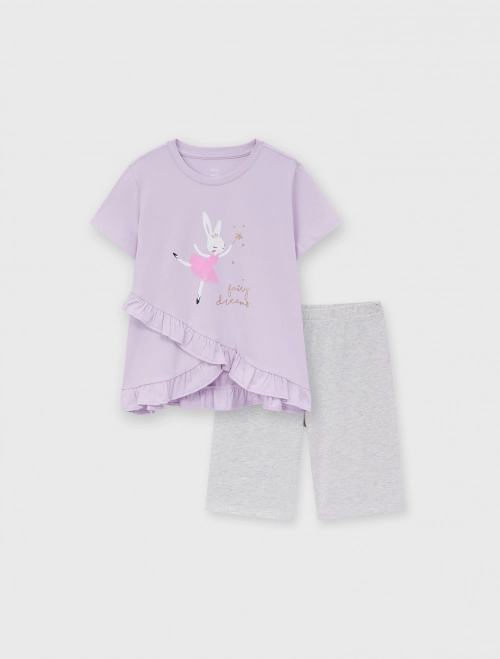 Bộ mặc nhà bé gái phối bèo có hình in | OEKO-TEX