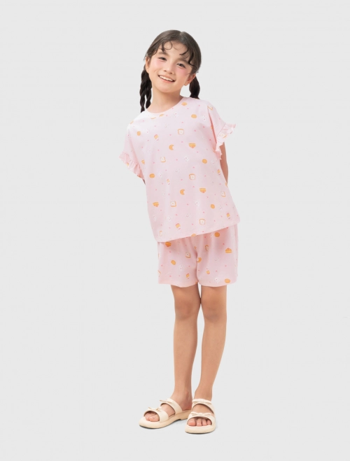 Bộ mặc nhà bé gái tay bèo có hình in | OEKO-TEX