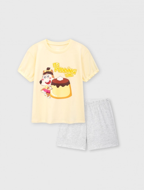 Bộ mặc nhà bé gái cotton in hình Wolfoo | OEKO-TEX