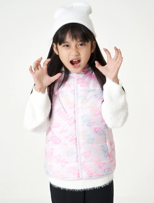 Áo khoác gilet chần bông bé gái có mũ chống thấm nước