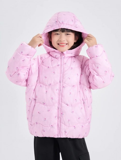 Áo khoác chần bông bé gái hoạ tiết