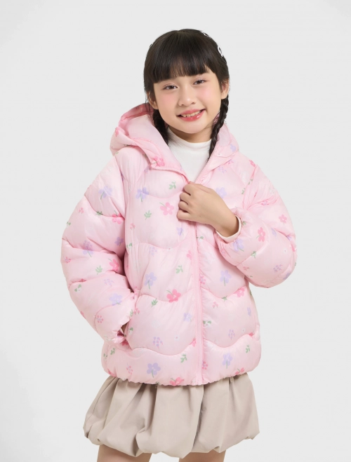 Áo khoác chần bông bé gái hoạ tiết chống tấm nước