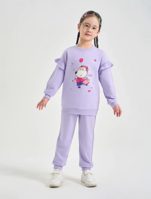 Bộ quần áo nỉ bé gái cotton USA in hình Wolfoo