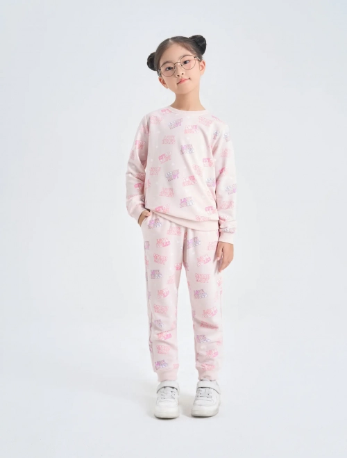 Bộ quần áo nỉ bé gái dài tay quần dài in họa tiết