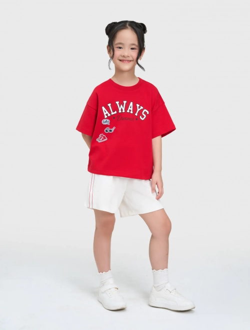 Bộ quần áo bé gái cộc tay quần đùi có hình in