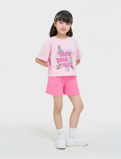 Bộ quần áo bé gái cộc tay cổ trong quần cotton chun in hình Mickey & Friend