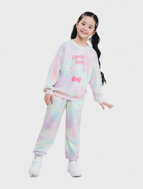 Bộ quần áo nỉ bé gái có họa tiết