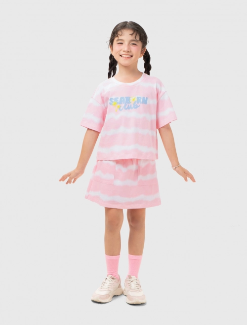 Bộ quần áo bé gái cotton dáng rộng có hình in