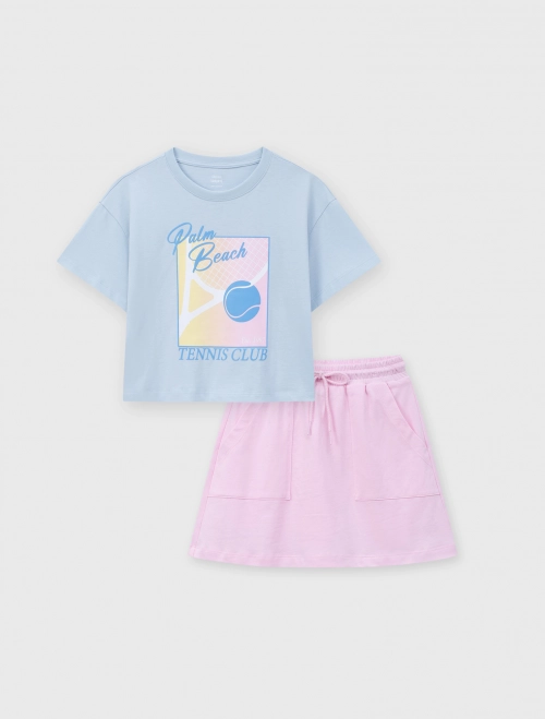 Bộ quần áo bé gái cotton dáng rộng có hình in